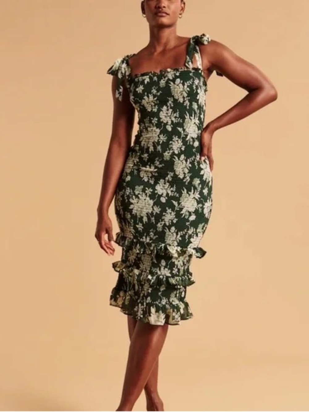 NWT Abercrombie Green Floral Tie-Shoulder Sundress
